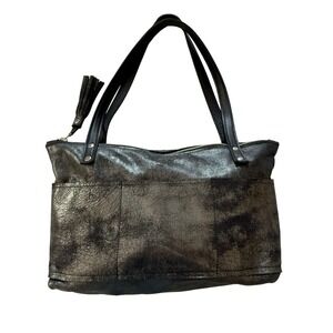 Beaudin Metallic Black Leather Shoulder Bag
